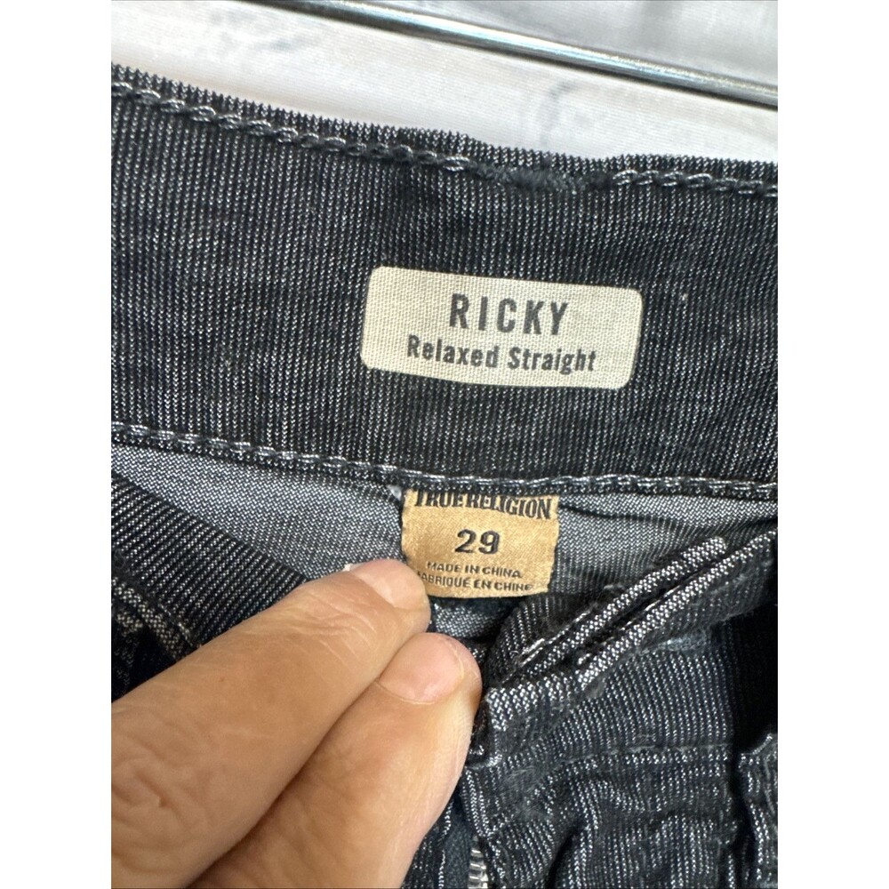 New True Religion Ricky SN Flap Short 29"  Black Rinse Denim Relaxed Straight - Picture 5 of 7